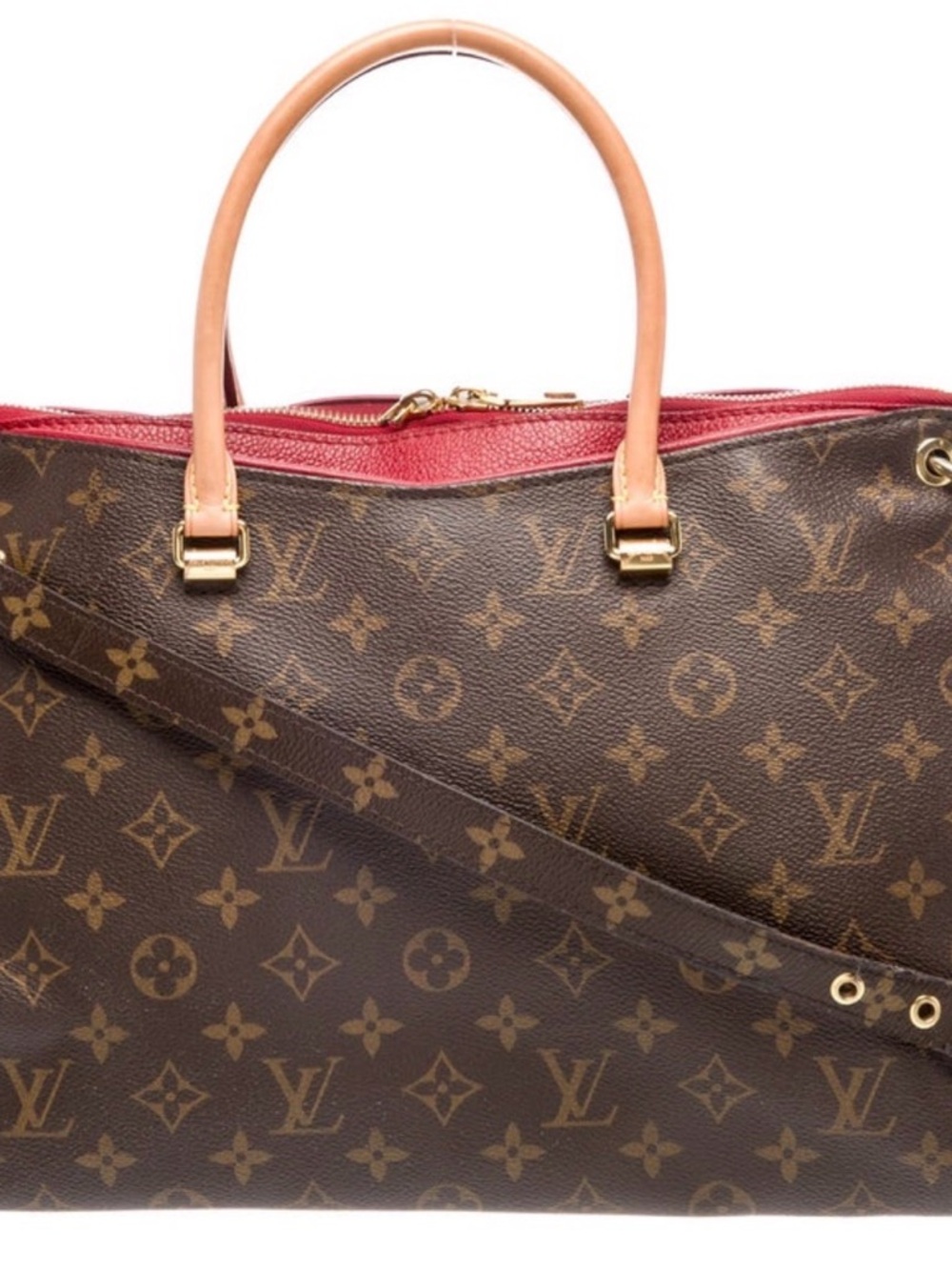 Louis Vuitton Monogram Canvas Tote with Red Trim and Natural Handles